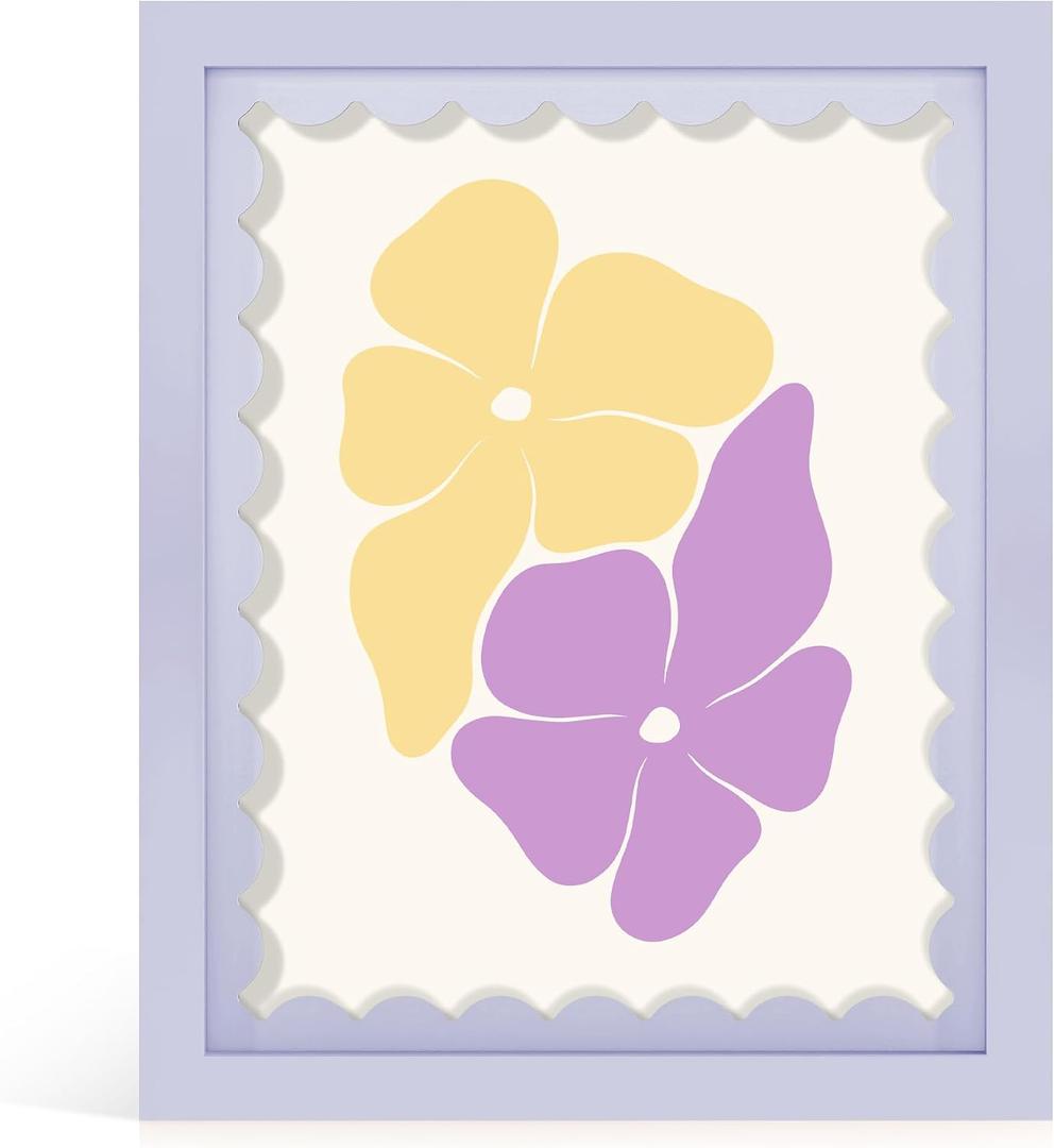 8x10 Picture Frame with Real Glass, Wooden cute 8 x 10 Photo Frame with Wavy Mat for Tabletop and Wall Hanging, Purple, 1 Pack