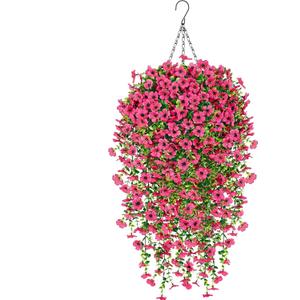Artificial Hanging Flowers for Outdoors, Fake Hanging Plants with Baskets, UV Resistant Silk Faux Flowers for Outdoor Planters for Home Patio Porch Decor Spring Summer Outside Decoration, Rose Red Artificial Hanging Flowers for Outdoors, Fake Hanging Plants with Baskets, UV Resistant Silk Faux Flowers for Outdoor Planters for Home Patio Porch Decor Spring Summer Outside Decoration, Rose Red