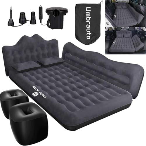 Umbrauto Inflatable Car Mattress Bed: SUV Camping Air Bed for Truck Backseat with Pump & Pillows, Car Sleeping Airbed for Van Back Seat Black