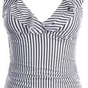 Yonique Women's Tankini Top Only Tummy Control Bathing Suit Top Ruffle Swimsuit Top V Neck Swim Tank Top No Bottom (Large, Black and White Stripes)