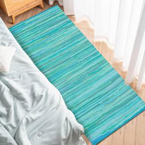 Cotton Hand Woven Chindi Runner Rug 2x6 Feet - Teal, Durable Rectangular Large Door Way Rag Rugs Ideal for Hallways, Kitchen, Bedroom, Nursery Room | Green Soft Reversible Floor Mat for Kids Space