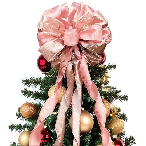 45 * 13Inch Christmas Tree Topper Bow Decoration, Large Glitter Tree Decoration Ornaments(Rose Gold)