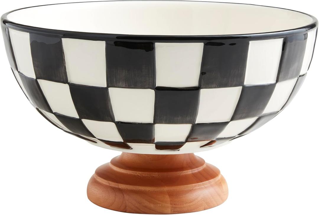 Mud Pie Checkered Pedestal Bowl; 7 1/4" x 11" dia