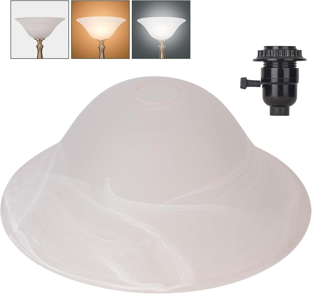 Glass Lamp Shade Replacement for Torchiere Floor Lamps, Lamp Shade for Floor Lamp Suitable for E26 Socket, Standing Lamp Replacement Shade, Alabaster Glass Bowl Shade, E26 Socket Not Include(White)
