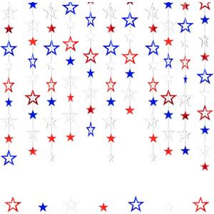 Patriotic Star Streamers Banner Garland Glitter for 4th of July BBQ Memorial Day 250th Anniversary Party Glossy Independence Day Celebration Labor Day Decorations Red White Blue 1 Strand 157.5In