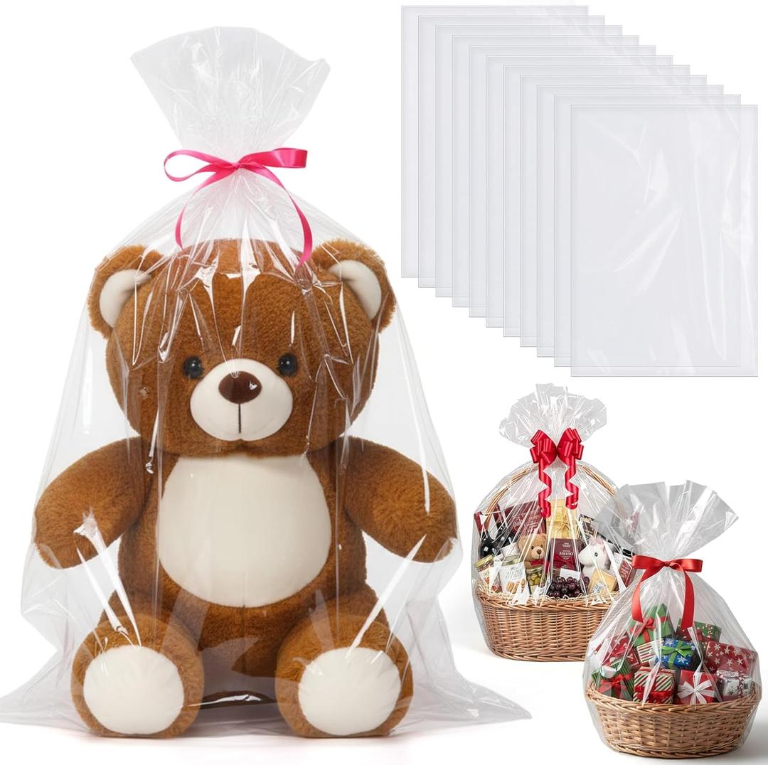 Kolldenn 50 Pcs Large Easter Cellophane Bags 30 x 40 Inch Clear Cellophane Wrap for Gift Baskets Clear Gift Bags Packaging for Baby Bridal Shower Weddings