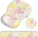 Ergonomic Mouse Pad with Wrist Rest and Keyboard Wrist Rest, Gel Mousepad and Wrist Rest for Computer Keyboard, Pain Relief, Non-Slip PU Base, Mouse Pad Wrist Support for Gaming, Pink Yellow Flowers