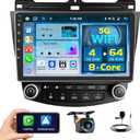 8 Core 4+64GB for Honda Accord 7th 2003-2007 Android 15 Car Stereo Wireless Carplay Android Auto, 10.1'' Touchscreen Car Radio with GPS, WiFi, 32EQ DSP, 59 UI, Bluetooth, FM RDS, Backup Camera
