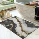 Color&Geometry Marble Bathroom Rugs, Ultra Thin Bath Mat,Black and White, 24"x36"