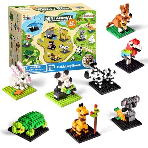 FUN LITTLE TOYS Mini Animal Building Blocks – 12 Pack, No Duplicates, Individually Boxed Zoo Sets for Kids 6-12, Party Favors, Classroom Prizes, Goodie Bag Stuffers & Easter Egg Fillers, Missing One