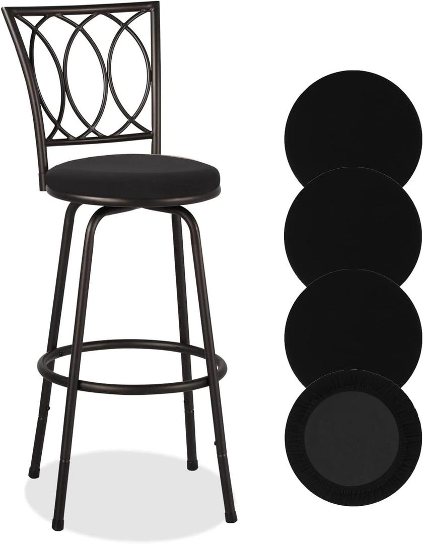 Deisy Dee 4PCS Round Bar Stool Seat Covers Stretch Round Chair Covers for 13-16 Inch Stool Chair (Black)