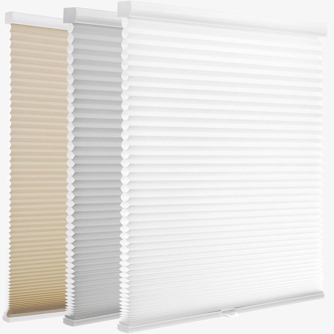 MYshade 1.5-Inch Cellular Cordless Light Filtering Shades, Honeycomb Window Blinds for Soft Daylight & Privacy, Thermal Insulation, Child Safe, Inside or Outside Mount (28" W x 64" H, White)