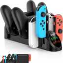 FastSnail Charging Dock Compatible with Nintendo Switch Pro Controllers and for Joy Cons & OLED Model for Joycon,Multifunction Charger Stand for Switch with 2 USB 2.0 Plug and 2.0 Ports (Black)