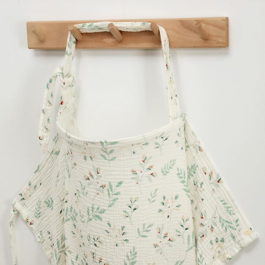 Blissful Diary Muslin Nursing Cover for Breastfeeding, Breathable Breastfeeding Cover up with Arch Neckline for Women, Nursing Apron (Botanical Leaf) Blissful Diary Muslin Nursing Cover for Breastfeeding, Breathable Breastfeeding Cover up with Arch Neckline for Women, Nursing Apron (Botanical Leaf)