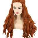 Topcosplay Women Wigs Long Curly Dark Red Ginger Cosplay Halloween Costume Wigs Auburn Brown wig