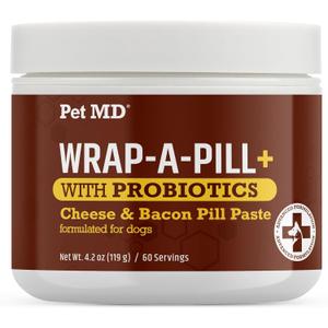Pet MD Wrap-A-Pill with Dog Probiotics - Pill Wrap for Dogs Medicine - Easy-to-Use Paste to Hide Capsules, Create Pockets and Treats for Dogs - Cheese & Bacon (4.2oz)