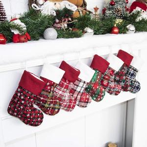 JEKOSEN 9'' Set of 8 Mini Christmas Stocking Ornament Glitter Plaid Snowflake Print Candy Gift Bag Holders for Kids, Xmas Tree, Home, Garden, Family Fireplace Decorations