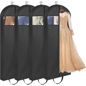 LANDNEOO 65" Long Garment Bags for Travel, Dress Bags for Hanging Clothes, Wedding Dress Cover for Women, Closet Storage for Gowns, Coats, Black, 4 Pack