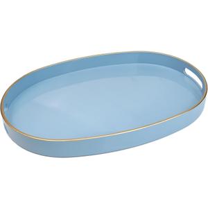 Spsyrine Blue Plastic Serving Tray for Ottoman, Coffee Table, Oval Decorative Tray for Entertaining, Outdoor, Living Room, Home Decor (15.5" x 10.6" x 1.4")