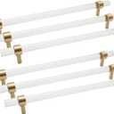 6Pcs Brushed Brass Acrylic Cabinet Pulls 9" Hole Center Household T-Bar Drawer Pulls Handles