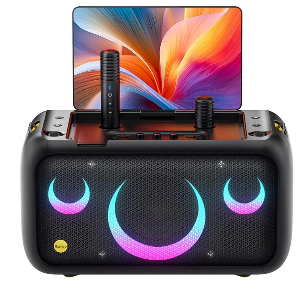 Ikarao Karaoke Machine for Adults, with Lyrics Display Built-in 13.3" Screen, Truly All in One Karaoke Machine with 2 Wireless Microphone (Hidden & Self Charging), 460W Bluetooth Speaker for Party, TV