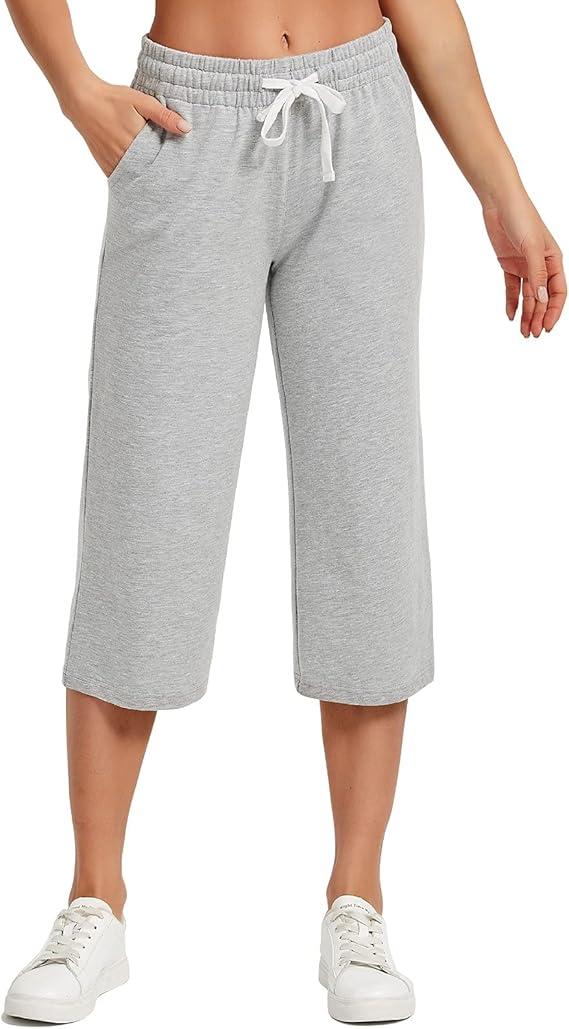 SPECIALMAGIC Women Capri Pants Cotton Yoga Wide Leg Pajama Pants Capris Sweatpants Sports, Size 10Y