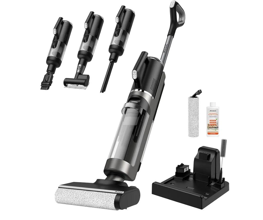 IMAGIC M3 Combo Wet Dry Vacuum Cleaner, 4-in-1 Cordless Vacuum Mop Combo for Multi-Surface, Lightweight & Handheld Vacuum Mop All in One with Edge Cleaning, Self-Cleaning & Hot Air Drying, Grey