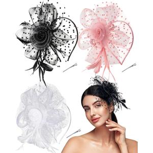 Yunsailing 3 Pack Fascinators Hats for Women Tea Party Mesh Flower Derby Fascinator Hat with Headband and Clip for Derby Events Wedding