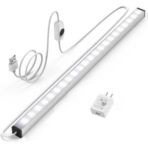 ASOKO Under Cabinet Led Lighting, 12 Inch Light Strip Bar, Daylight White 5000K Dimmable Plug in USB Light, Small Thin Led Under Counter Lighting for Kitchen/Room/Shelf/Desk/Display Case , Daylight White