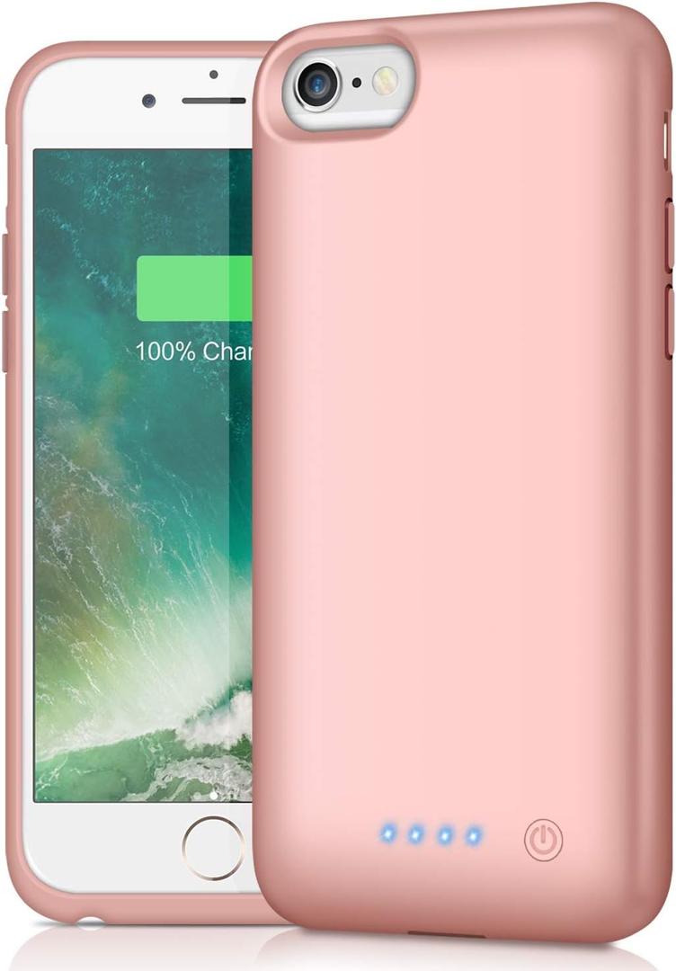 iPhone 6s/6/8/7/SE (2020/2022) Battery Case, Rose Gold, 6000mAh, Sync-Through Technology, Polycarbonate, Ultra Slim Rechargeable Charging Case
