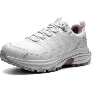 NORTIV 8 Women's Waterproof Hiking Shoes Lightweight for Walking All Day Comfort Non-Slip Outdoor Trekking Camping Climbing Fashion Sneakers Armadillo FieldLite (White/Purple,8.5)