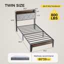 Sweetcrispy Twin Bed Frame with Upholstered Headboard, Storage Headboard with USB Charging Station, Sturdy Metal Slats Support, Durable Squeak-Free Wooden Frame, No Box Spring Needed, Grey, 11"Twin