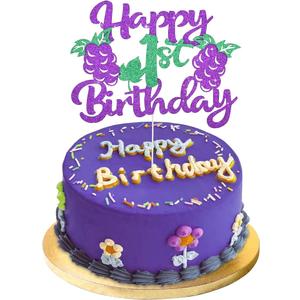 4 Pcs BEISHIDA Happy Birthday Cake Topper Grape Birthday Cake Decoration Purple Glitter 1st 2nd 3rd Cake Topper Fruit Themed Birthday Party For Boys Girls Party Supplies (Grape)