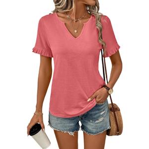 TICTICMIMI Women's V Neck Ruffle Short Sleeve Tops Summer Casual T Shirts (Blue)