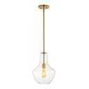 JONATHAN Y 10.5" Brass Gold/Clear Mid-Century Modern 1-Light LED Pendant Light Fixture, Adjustable Schoolhouse Hanging Lamp for Kitchen Island, Clear Glass Shade, LED Bulb Included (JYL6400C)