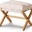 Baveke Ottoman Foot Rest- Bamboo Foldable Stool, Foot Stools Small Ottman with Upholstered & X Legs, Folding Shoe Bench, Bedroom and Living Room (Small Beige) (16.7"D x 12.2"W x 15.4"H)