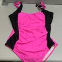 Women's One Piece Tummy Control Swimsuit Ruched Slimming Bathing Suit Color Block Swimwear (2XL, Hot Pink Black)