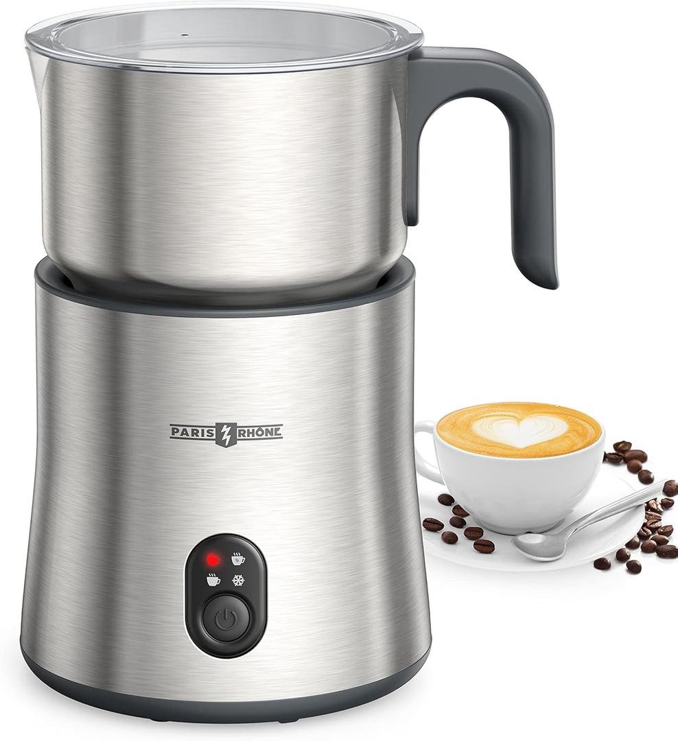 Milk Frother and Steamer, PARIS RHNE 4 in 1 Detachable Milk Steamer, 500ml Hot Chocolate Maker and Milk Warmer with Hot & Cold Foam, Dishwasher Safe, All Stainless Steel