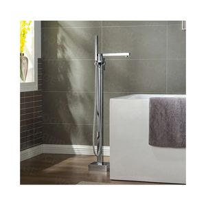 WOODBRIDGE Contemporary Single Handle Floor Mount Freestanding Tub Filler Faucet with Hand Shower in Chrome Finish,F0004CH