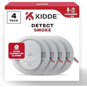 Kidde Hardwired Smoke Detector, AA Battery Backup, Interconnectable, LED Warning Light Indicators, 4 Pack