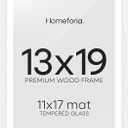 Homeforia 13x19 Picture Frame White, High End Oak 13x19 White Wood Frame with Mat 11x17 Photo, 13 x 19 Wooden Poster Frames Matted to 11 by 17, 19x13 Hanging Frames, Tempered Glass, Wall Kit, Set of 1