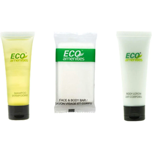 ECO amenities Shampoo and Conditioner 2 in 1, Body Lotion, Travel Sized Hotel Soap Bars 150pcs in ONE Package; Hotel Bathroom Guest Toiletries in Bulk