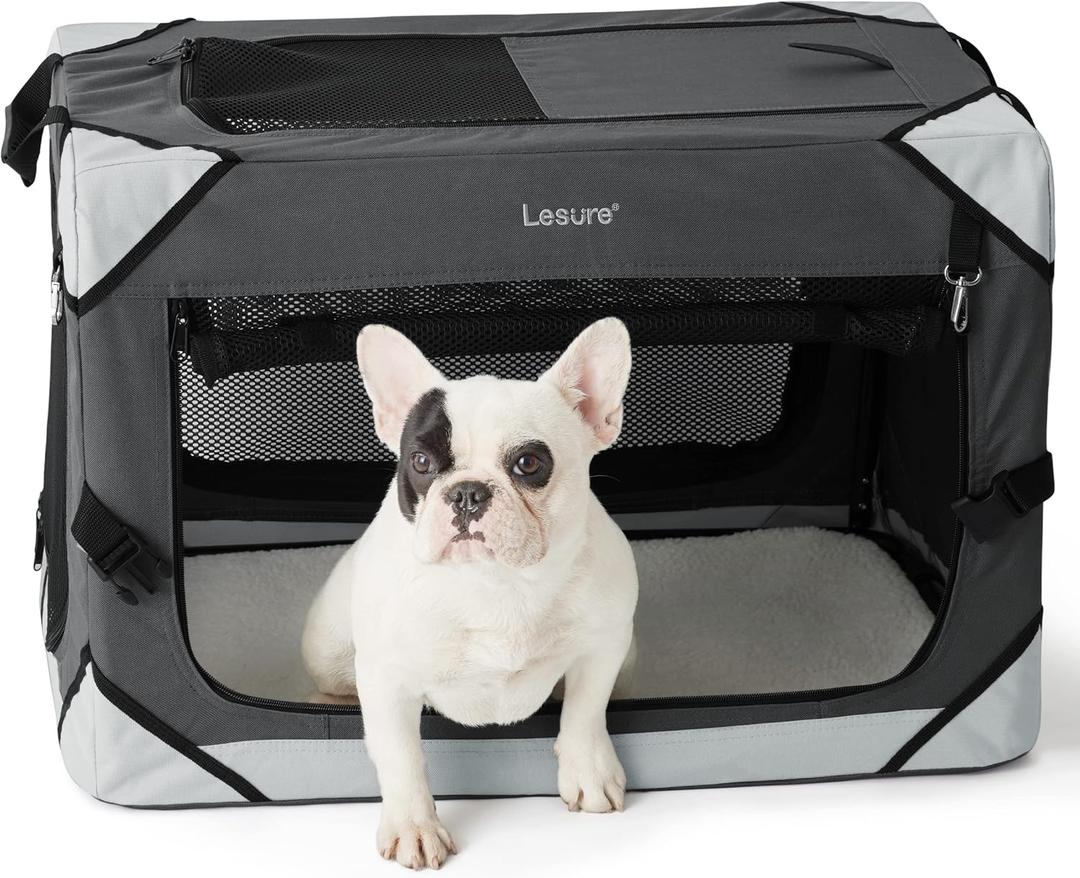 Lesure Collapsible Dog Crate - Portable Travel Kennel for Small Dog, 4-Door Pet Crate with Mesh Windows, Indoor & Outdoor, Charcoal Gray (26.0"L x 18.0"W x 18.0"H)