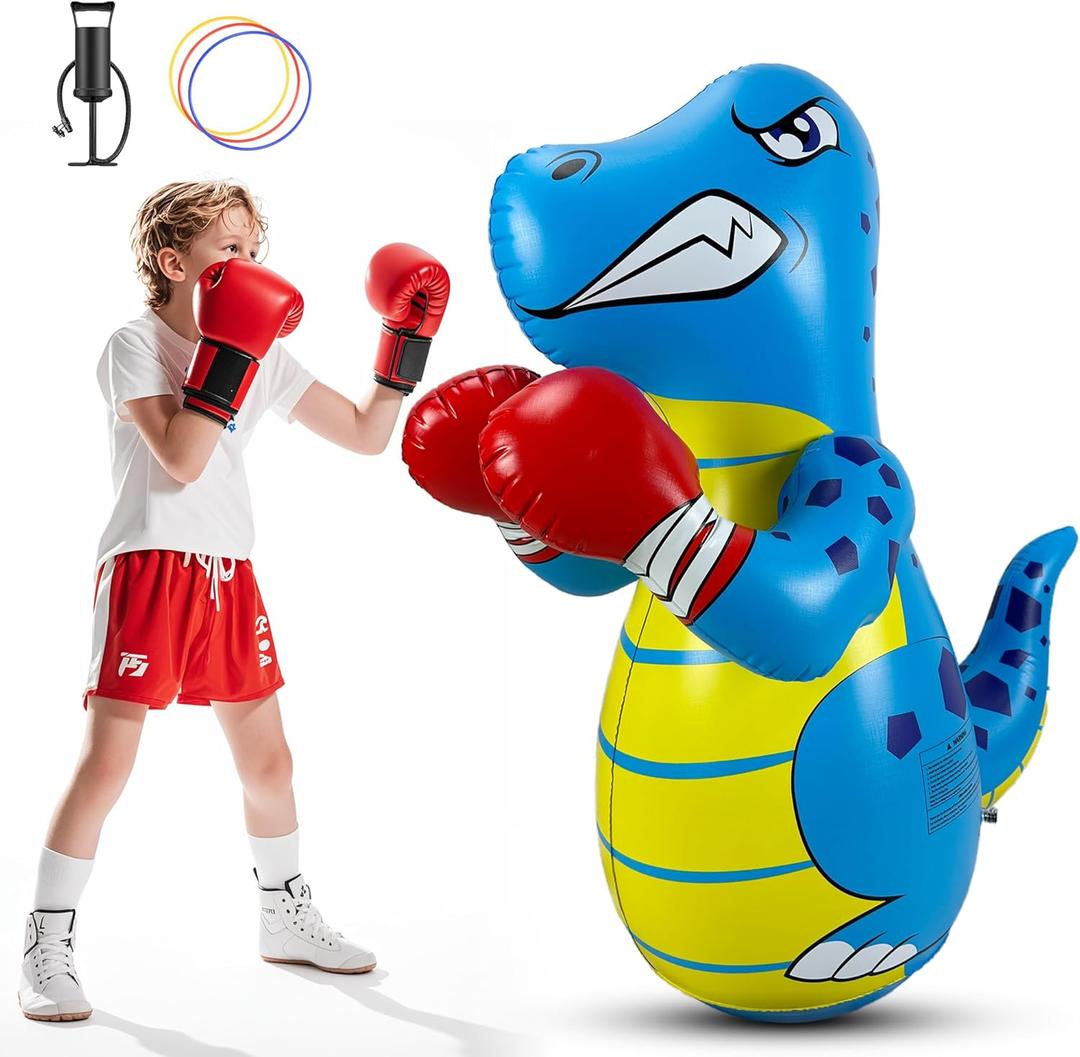 Kids Punching Bag 3-8 with Air Pump, Toddler Punching Bags for Kids, Inflatable Dinosaur Toy with Bounce- Back Action, Safe Gifts for Boys & Girls Age 3-5 Add Tossing Game