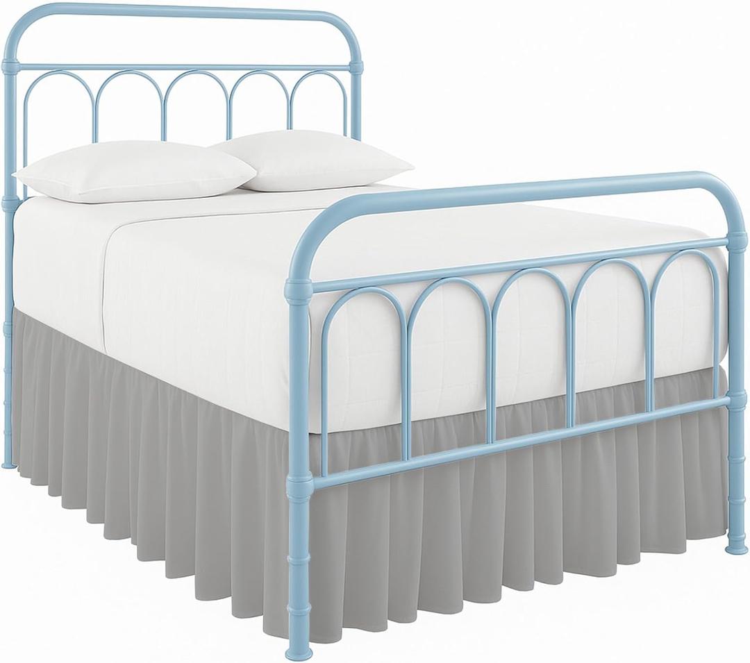 Ruffled Bed Skirt with Split Corners-Dust Ruffle - 16" Drop 100% Microfiber Soft,Sheen & Luxurious Look - Bed Skirts (Light Grey -Twin)