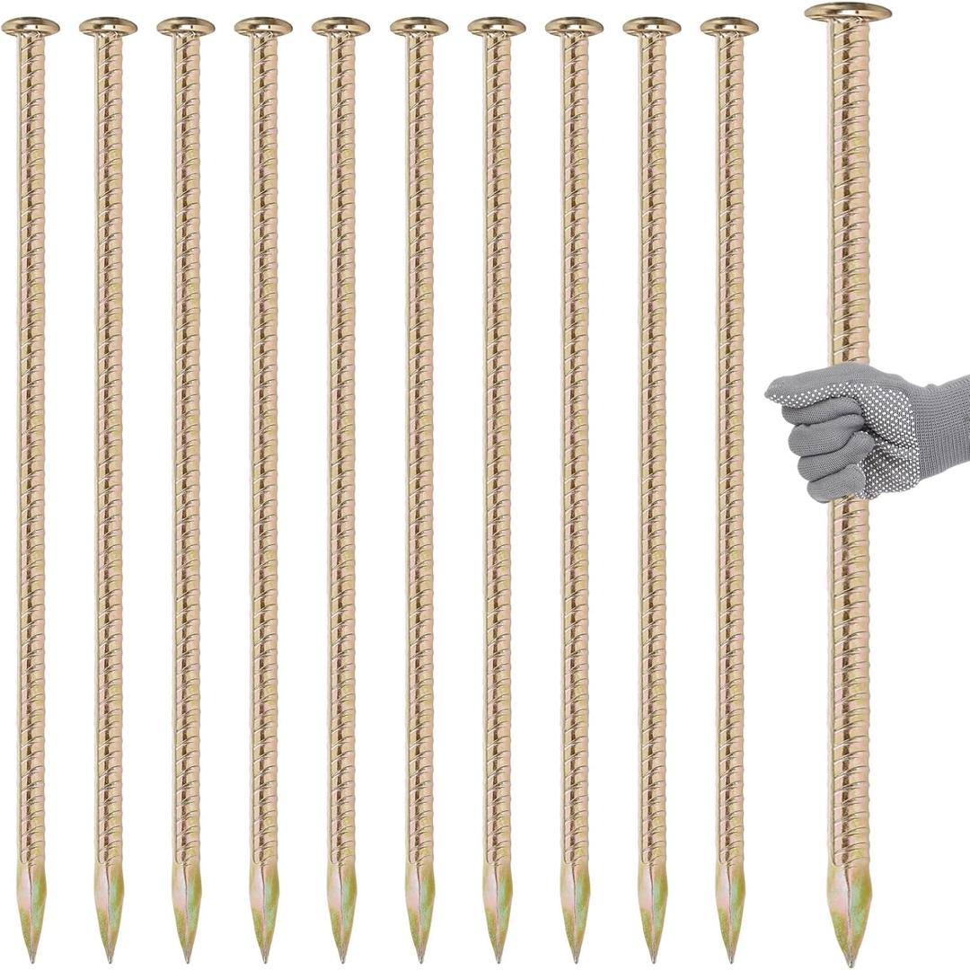 Pelopy 10 Pack 23 Inch Long Rebar Stakes 1/2 Inch Diameter Heavy Duty Galvanized Steel Ground Anchors with Chisel Point Ends Ground Stake for Speed Bumps Wheel Stop Tent Concrete Plant Support
