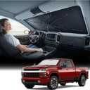 Nmoiss Windshield Sun Shade Umbrella for Silverado - [Vinyl Coating Heat Shield] Protect Car from Sun Rays & Heat Damage Keep Cool and Protect Interior, Spring Structure Edge