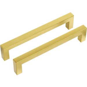 Haidms 10 Pack | 6-5/16inch Gold Cabinet Handles Brushed Gold Drawer Pulls Stainless Steel Cabinet Hardware Square Bar Modern Cabinet Handles for Kitchen Bathroom Cupboard