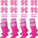 24 Pcs/8 Set Women Knee High Socks Set 8 Soccer Socks 8 Eye Black Stickers 8 Cheer Hair Bows for Cheerleading Teen Girls College Sports