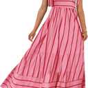 CURBODO Women's Summer Maxi Dress Boho Spaghetti Straps Casual Long A-line Smocked Beach Dress Square Neck Flowy Sun Dress (Pink, L)